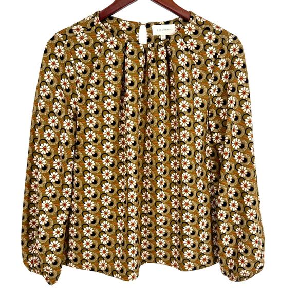 MELLODAY Tops - MELLODAY Sz Small Floral Daisies Mustard Yellow Blouse Shirt Top Artsy Summer